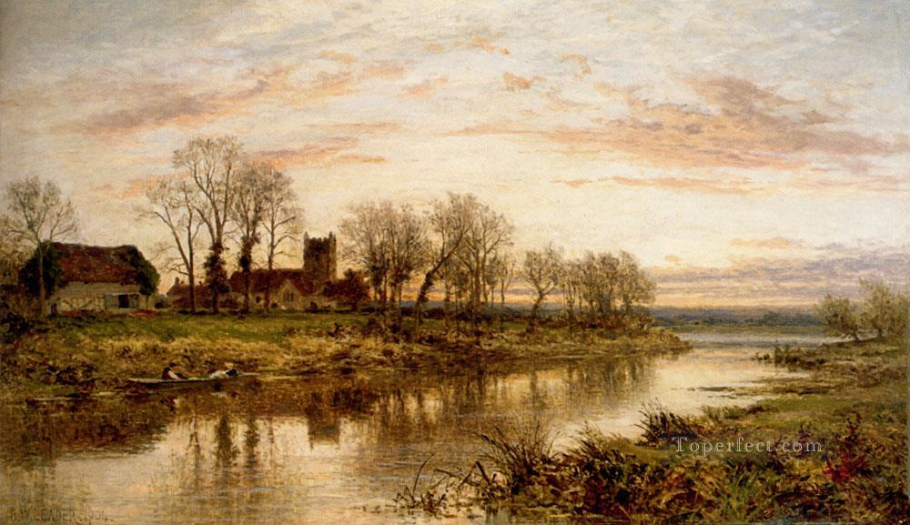 Evening On The Thames At Wargrave landscape Benjamin Williams Leader brook Oil Paintings